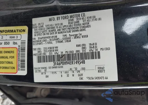 2014 Ford Fusion Se из США, поврежденный, VIN 3FA6P0H94ER149548